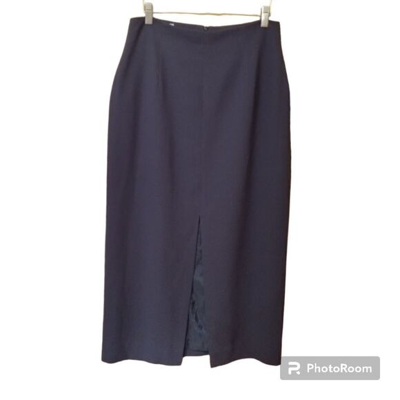 VTG Rena Rowan for Saville Long Dk Gray Pencil Skirt w/ Front Slit Sz 10 - Picture 1 of 5